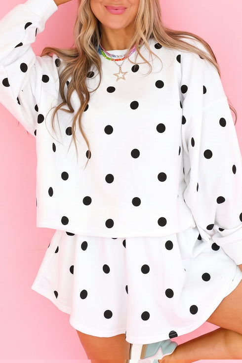 Polka Dot Raw Hem Pullover Skort Dress Set