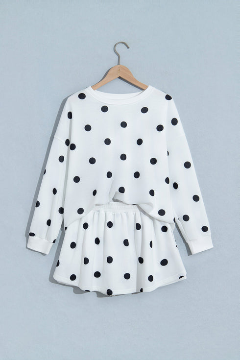Polka Dot Raw Hem Pullover Skort Dress Set