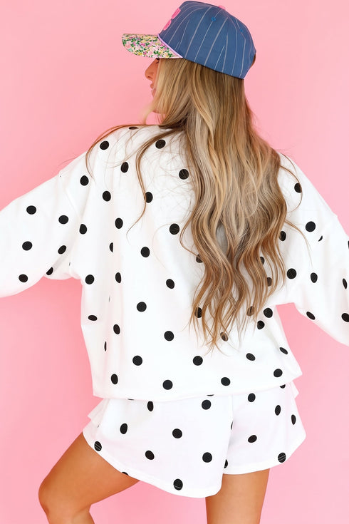 Polka Dot Raw Hem Pullover Skort Dress Set