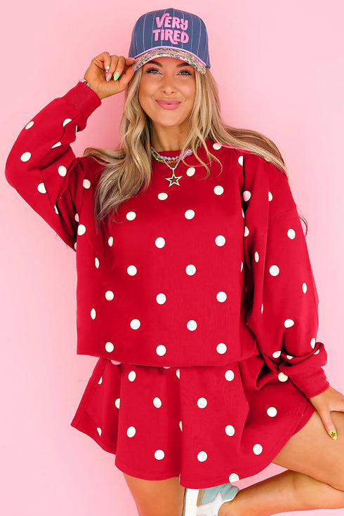 Polka Dot Raw Hem Pullover Skort Dress Set