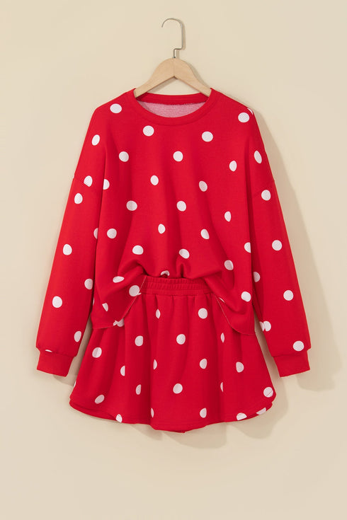 Polka Dot Raw Hem Pullover Skort Dress Set