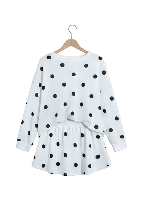 Polka Dot Raw Hem Pullover Skort Dress Set