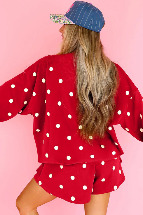 Polka Dot Raw Hem Pullover Skort Dress Set