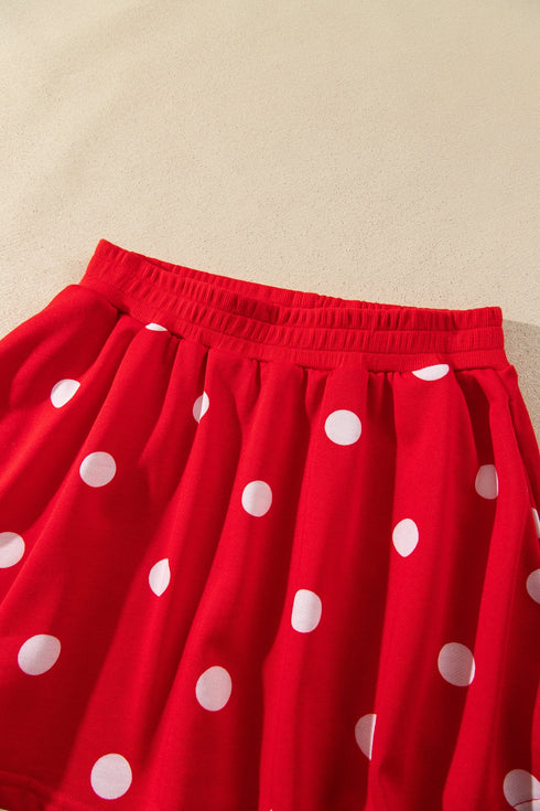 Polka Dot Raw Hem Pullover Skort Dress Set