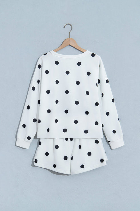 Polka Dot Raw Hem Pullover Skort Dress Set