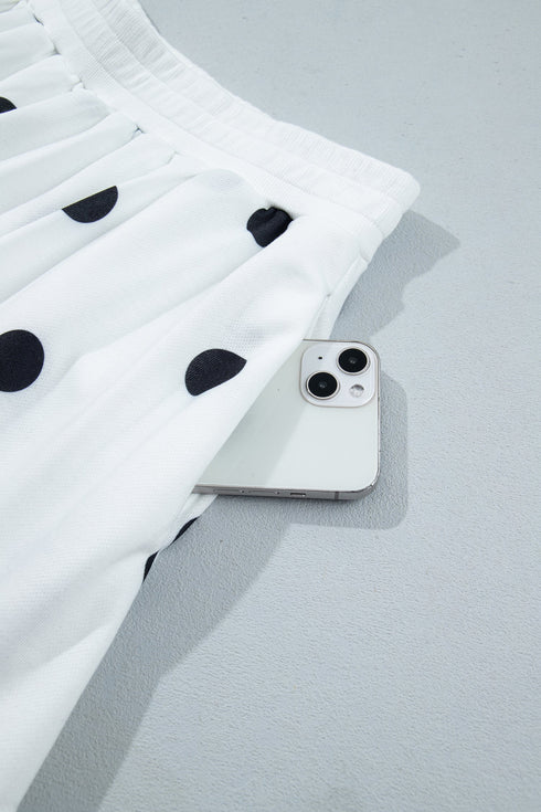 Polka Dot Raw Hem Pullover Skort Dress Set
