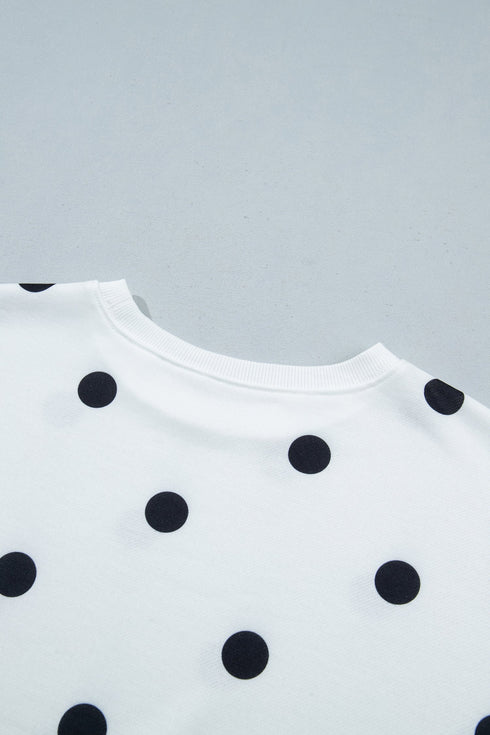 Polka Dot Raw Hem Pullover Skort Dress Set