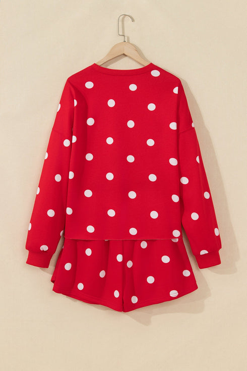 Polka Dot Raw Hem Pullover Skort Dress Set
