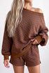 Polka Dot Relaxed Long Sleeve Top Drawstring Short Set