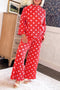 Polka Dot Ribbed Knit Mock Neck Pullover Pant Set