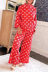 Polka Dot Ribbed Knit Mock Neck Pullover Pant Set