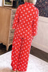 Polka Dot Ribbed Knit Mock Neck Pullover Pant Set