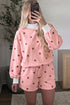 Polka Dot Ribbed Trim Long Sleeve Short Set
