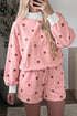 Polka Dot Ribbed Trim Long Sleeve Short Set