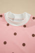 Polka Dot Ribbed Trim Long Sleeve Short Set