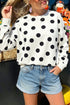 Polka Dot Round Neck Seam Detail Pullover Sweatshirt