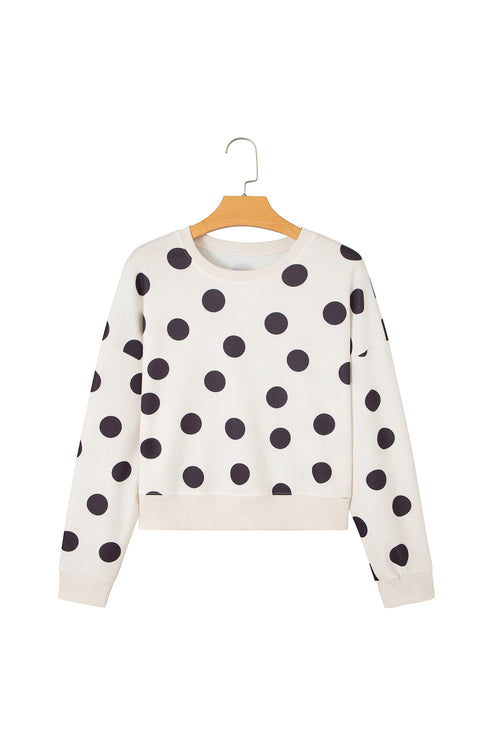 Polka Dot Round Neck Seam Detail Pullover Sweatshirt