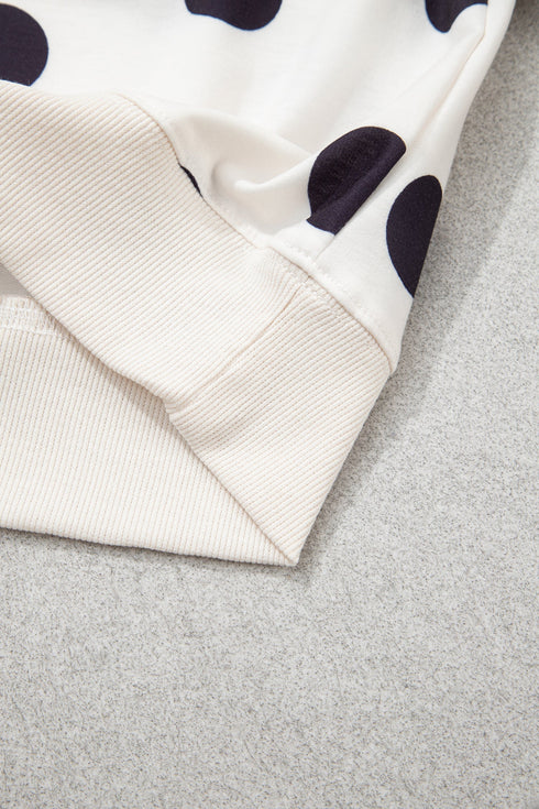 Polka Dot Round Neck Seam Detail Pullover Sweatshirt