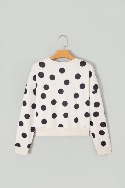 Polka Dot Round Neck Seam Detail Pullover Sweatshirt