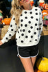 Polka Dot Round Neck Seam Detail Pullover Sweatshirt