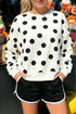 Polka Dot Round Neck Seam Detail Pullover Sweatshirt