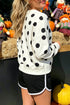Polka Dot Round Neck Seam Detail Pullover Sweatshirt
