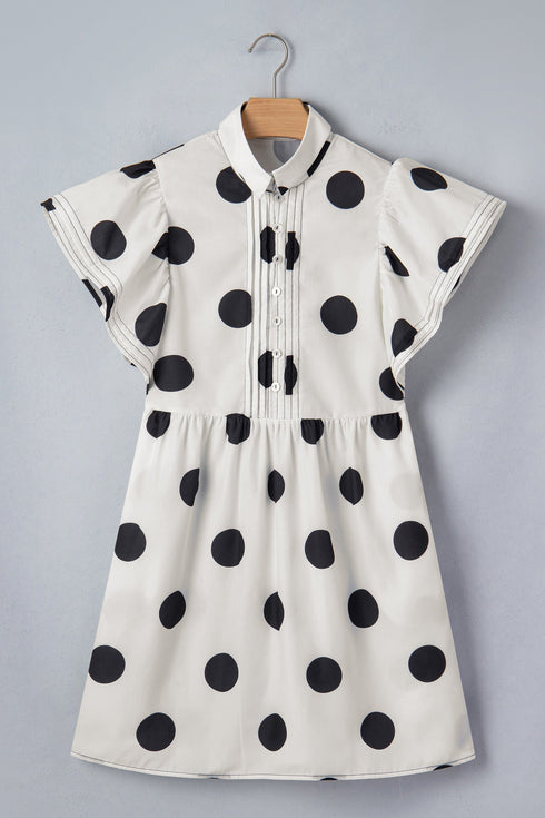 Polka Dot Ruffled Short Sleeve Half Button Mini Dress