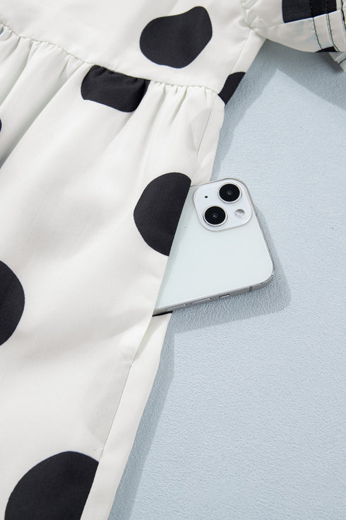 Polka Dot Ruffled Short Sleeve Half Button Mini Dress