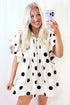 Polka Dot Ruffled Short Sleeve Half Button Mini Dress