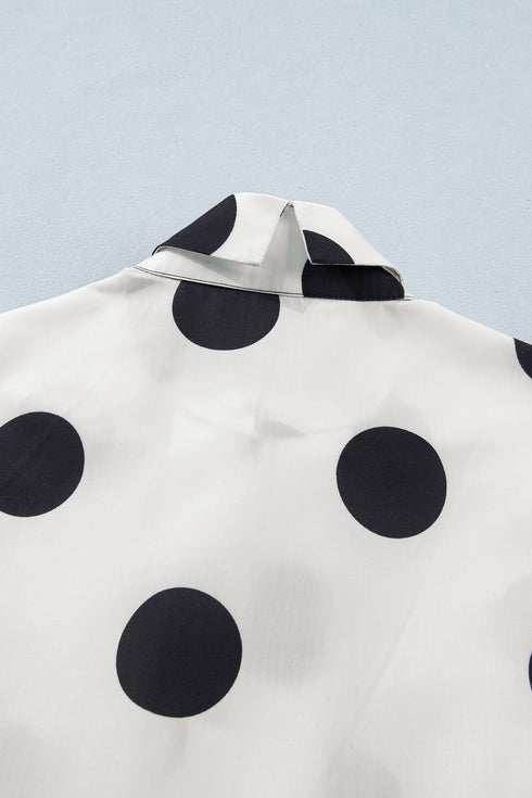 Polka Dot Ruffled Short Sleeve Half Button Mini Dress
