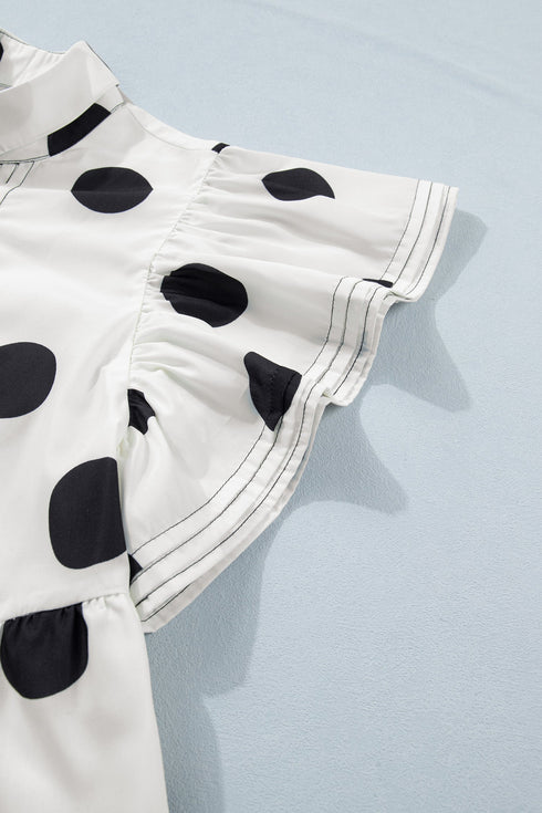 Polka Dot Ruffled Short Sleeve Half Button Mini Dress