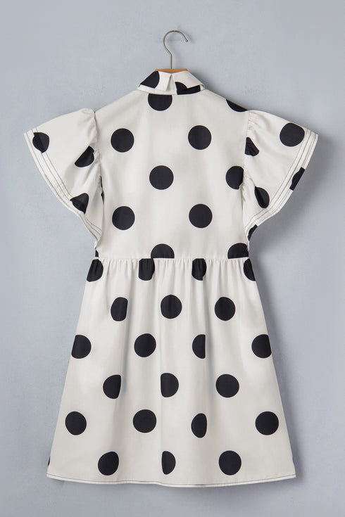 Polka Dot Ruffled Short Sleeve Half Button Mini Dress