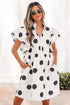 Polka Dot Ruffled Short Sleeve Half Button Mini Dress