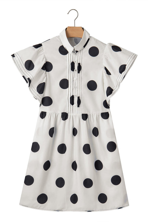 Polka Dot Ruffled Short Sleeve Half Button Mini Dress