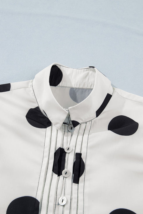 Polka Dot Ruffled Short Sleeve Half Button Mini Dress