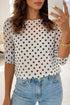Polka Dot Sheer Mesh Long Sleeve Round Neck Shift Top