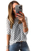Polka Dot Sheer Mesh Long Sleeve Round Neck Shift Top