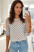 Polka Dot Sheer Mesh Long Sleeve Round Neck Shift Top