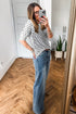 Polka Dot Sheer Mesh Long Sleeve Round Neck Shift Top