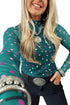 Polka Dot Sheer Mesh Mock Neck Bodycon Long Sleeve Top