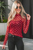 Polka Dot Sheer Mesh Mock Neck Bodycon Long Sleeve Top