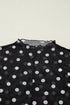 Polka Dot Sheer Mesh Mock Neck Bodycon Long Sleeve Top