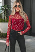 Polka Dot Sheer Mesh Mock Neck Bodycon Long Sleeve Top