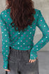 Polka Dot Sheer Mesh Mock Neck Bodycon Long Sleeve Top