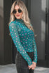 Polka Dot Sheer Mesh Mock Neck Bodycon Long Sleeve Top
