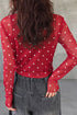 Polka Dot Sheer Mesh Mock Neck Bodycon Long Sleeve Top