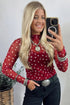 Polka Dot Sheer Mesh Mock Neck Bodycon Long Sleeve Top