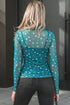 Polka Dot Sheer Mesh Mock Neck Bodycon Long Sleeve Top