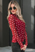 Polka Dot Sheer Mesh Mock Neck Bodycon Long Sleeve Top