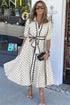 Polka Dot Shirt Collar Rick Rack Belted Midi Dress